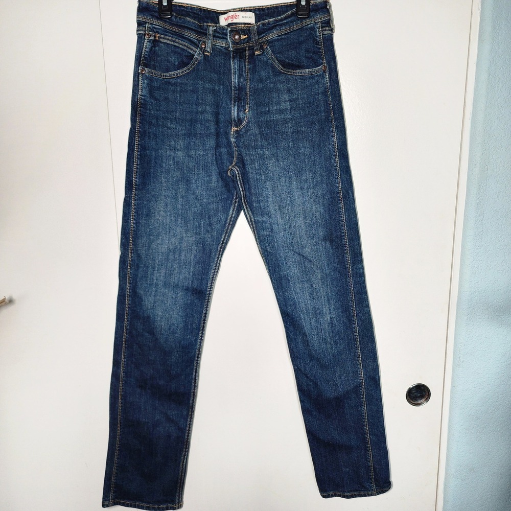 Wrangler Regular Fit Jeans Mens 30x34 Dark Wash Excellent Stretch Straight Leg